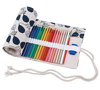 abaría Tessuto Astucci per 48 Matite Colorate, Tela Rotolo Astuccio, Sacchetto Della Matita, Foglia Blu