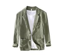 ABARTY Giacca Blazer da Uomo Giacca da Abito Casual Elegante A Righe in Lino Giacca da Abito Slim Fit A Due Bottoni Giacca Estiva Leggera Sfoderata Cappotto da Lavoro Sportivo da Lavoro Verde Milit