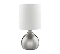 Lampada da tavolo Touch - Metallo argento satinato e paralume in tessuto avorio