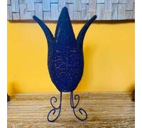 Abatjour tulipano blu lampada etnica in ferro e perline