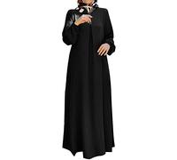 Abaya - Abito da donna in raso, tinta unita, a maniche lunghe, con cintura in vita, svasato, lungo, elegante, morbido, alla moda, casual, confortevole, traspirante, per preghiera musulmana, 01# Nero