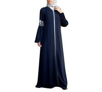 Abaya - Abito da donna musulmano a maniche lunghe, un pezzo, abito da preghiera, modesto, caftano donna, lunghezza intera, regalo per Ramadan, arabo, Y1-blu, S