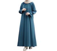 Abaya - Abito da donna musulmano a maniche lunghe, un pezzo, abito da preghiera, modesto, caftano donna, lunghezza intera, regalo per Ramadan, arabo, 41-blu, XL