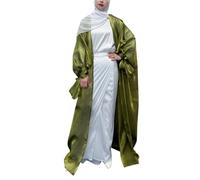 Abaya Abito da donna tinta unita con maniche a bolle larghe con polsino aperto sul davanti maxi abiti comodi eleganti casual alla moda abiti musulmani traspiranti