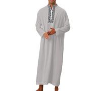 Abaya - Camicia da notte da uomo, musulmana, a maniche lunghe, in lino, etnica, con cappuccio, per l'Africa musulmana, Dubai Caftano, per gli uomini, taglie forti, a maniche lunghe, abito musulmano