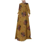 Abaya Donna Abiti Musulmani Retro Scollo A V Abbigliamento Preghiera Per Donne Caftano Dubai Ramadan Robe Medio Oriente Etnico Saudita Arabo Afghano Vestiti Islamici Arabi, 06# giallo, L