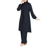 Abaya - Set da donna musulmano, 2 pezzi, in corbano ramadan, a maniche lunghe, top e pantaloni, Dubai turco, Medio Oriente, arabo, islamico, tinta unita, abbigliamento da preghiera, O nero., 3XL