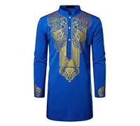 Abaya Thobe Arabo Lungo Manica Lunga Caftano Abito Musulmano Abbigliamento Tradizionale Elegante Longline T-shirt Stile, Blu, S