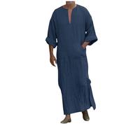 Abaya Uomo Abiti Musulmani Retro Abbigliamento da Preghiera Per Uomini Musulmani Caftano Dubai Robe Medio Oriente Etnico Stile Saudita Arabo Abiti Islamici Arabi, 04# blu navy, M