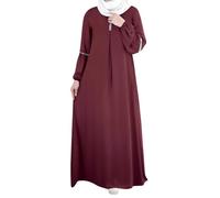 Abaya - Vestito da donna a maniche lunghe, stile musulmano, elegante, moderno, confortevole, casual, con paillettes, Vino, L