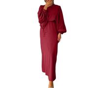 Abaya - Vestito da preghiera da donna, elegante, a maniche lunghe, islamico, musulmano, arabo, turco, Ramadan, Dubai, con copertura completa, lunghezza tinta unita, abiti musulmani con maniche a