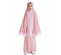 Abaya - Vestito da preghiera per bambini, a maniche lunghe, islamico, musulmano, arabo, turco, ramadan, lungo, abito da preghiera Hijab Full Cover e gonna, set di due pezzi, Dubai Katfan Robe