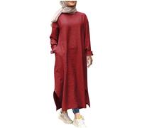 Abaya - Vestito lungo da donna musulmana a maniche lunghe, abito lungo abaya largo con tasca per abbigliamento etnico casual, leggero, modesto islamico, caftano
