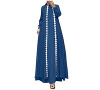 Abaya - Vestito lungo da donna musulmana, a maniche lunghe, con stampa etnica e stampa a tinta unita, per Ramadan Arabo Medio Oriente Islamico Abaya, blu, XXL