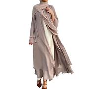 Abayas per le donne musulmane Dubai Dress Solid Loose Fit Cardigan lungo islamico Kaftan Robe Aperto Frontale Maxi Lunghezza, Cachi, L