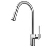 Abbattimento della Cucina ad Arco Alto Manico Singolo Rubinetto Cucina con spruzzatore a Doppia Funzione, in Ottone Solido a 360 ° Cucina Rotta per Acqua Calda e Fredda, Nero (Spazzolato)