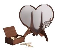 Abbdbd Libro degli Ospiti per Matrimoni, Cornice a Forma di Cuore in Legno con 80 Cuoricini in Legno, Alternativa Libro degli Ospiti Tradizionale con Supporto