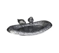 Relaxdays Abbeveratoio per Uccelli, Vaschetta in Ghisa, Mangiatoia per Giardino e Balcone, 6,5 x 24 x 12,5 cm, Argentata