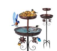 Abbeveratoio e mangiatoia per uccelli esterni, 106 cm, doppio strato, metallo vintage, picchetto 5 rami, bacino rimovibile, leggero, ideale uccelli selvatici, decorazione giardino, patio, cortile,