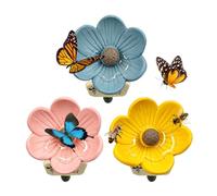 Abbeveratoio per api da giardino, in ceramica, fiori, 3 pezzi, abbeveratoio per insetti, giardino, balcone, stazione dell'acqua per api assetate, attraenti impollinatori naturali