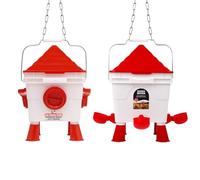 Abbeveratoio per Galline-8.5L,Mangiatoia per Galline-6Kg,4 Aperture & 4 Tazze,Abbeveratoio per Poultry Automatico,Mangiatoie Antispreco con Gambe Smontabili e Catene di Sospensione in Ferro