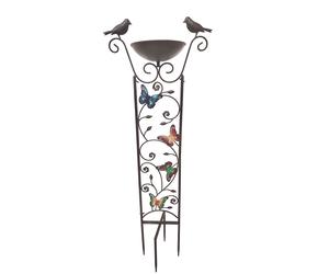 Abbeveratoio per uccelli, vaschetta per uccelli, giardino, farfalla, marrone, ferro, base verniciata, H 101,5 cm