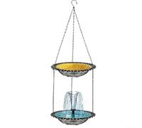 Abbeveratoio solare per colibrì, resistente alla ruggine, da appendere all'esterno, con fontana d'acqua integrata, stazione di alimentazione a doppio strato (grigio)