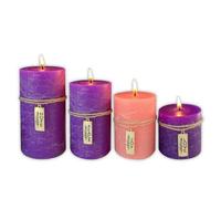 Abbey + CA Gift Set di candele dell'Avvento con etichette speranza, pace, gioia e amore, candele dell'avvento cristiano, set di 4 candele natalizie viola e rosa