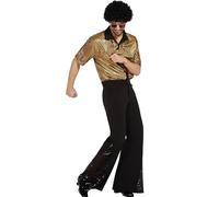 Abbigliamento anni '80, camicia da uomo a maniche corte, pantaloni a zampa, per occhiali da sole 50S 60S 70S Cosplay Halloween Party Carnevale Costume, gold, XXL