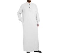 Abbigliamento arabo Uomo Musulmano Caftano Abaya Manica Lunga Medio Oriente Arabi Saudita Aperto Laterale Abiti Traspirante Abbigliamento da preghiera per uomini Etnico Camicia Casual, O bianco., S