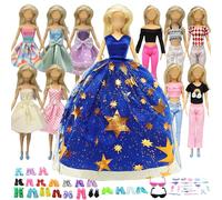 Abbigliamento Bambola Compatibile con Abbigliamento Barbie 56 Pezzi Compreso 1 Abito da Sposa Blu 3 Moda 2 Camicetta 2 Pantaloni 20 Paia Scarpe 18 Accessori Casuale per Natale, Compleanno Bambola 11.5