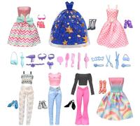 Abbigliamento Bambole Compatibile con Barbie Abbigliamento, 56 pezzi, 1 abito, 3 vestiti alla moda, 3 top, 20 scarpe, 18 accessori casuali per bambole 11,5 pollici a Natale