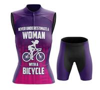 Abbigliamento Ciclismo Completo Bici MTB Donna,Maglia Ciclista Estivo Maglietta da Ciclo Senza Maniche Gilet e Pantaloncini Shorts con 19D Gel Imbottiti,Tuta da Bicicletta Asciugatura Rapida|4,S