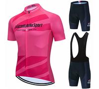 Abbigliamento Ciclismo da Uomo,Maglia Manica Corta+Pantaloncini+ Salopette Ciclismo Con Cuscinetto in gel 20D,Abbigliamento da Ciclismo Traspirante Elastico Set (Rosa,M)