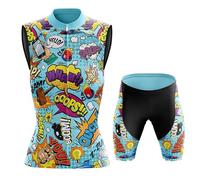 Abbigliamento Ciclismo Donna Completo Bici MTB Estivo,Maglia Ciclista Maglietta da Ciclo Senza Maniche Gilet e Pantaloncini Shorts con 19D Gel Imbottiti,Tuta da Bicicletta Asciugatura Rapida|9,L