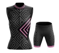 Abbigliamento Ciclismo Donna Completo Bici MTB Estivo Maglia Ciclista Senza Maniche,Maglietta da Bicicletta Gilet e Pantaloncini Shorts con 19D Gel Imbottiti,Tuta da Ciclo Asciugatura Rapida|15,L