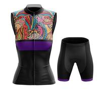 Abbigliamento Ciclismo Donna Completo Bici MTB Estivo Maglia Ciclista Senza Maniche,Maglietta da Bicicletta Gilet e Pantaloncini Shorts con 19D Gel Imbottiti,Tuta da Ciclo Asciugatura Rapida|8,L