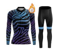 Abbigliamento Ciclismo Donna Completo Bici MTB Invernale Maglia Ciclista Termico Vello,Maglietta Bicicletta Giacca Manica Lunga e Pantaloni con 19D Gel Imbottiti,Tuta da da Ciclo Traspirante|A2,M