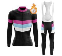 Abbigliamento Ciclismo Donna Invernale Completo Bici MTB,Maglia Ciclista Maglietta da Ciclo Termico Vello Giacca Manica Lunga e Salopette Pantaloni con 19D Gel Imbottiti,Tuta Bicicletta Strada|12,L