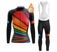 Abbigliamento Ciclismo Donna Invernale Completo Bici MTB,Maglia Ciclista Maglietta da Ciclo Termico Vello Giacca Manica Lunga e Salopette Pantaloni con 19D Gel Imbottiti,Tuta Bicicletta Strada|9,M