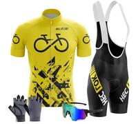 Abbigliamento Ciclismo Set Manica Corta Tuta Ciclismo Uomo Tuta da Bicicletta MTB Estiva +Pantaloncini Cuscino Gel 9D＋Guanti da Ciclismo, Occhiali da Ciclismo (TYP-12,S)