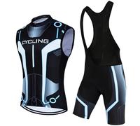 Abbigliamento Ciclismo Uomo Completo Bici MTB Estivo Maglia Ciclista,Maglietta Bicicletta Senza Maniche Gilet e Salopette Pantaloncini con 9D Gel Imbottiti,Tuta da Ciclo Asciugatura Rapida(4,M)