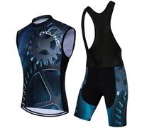 Abbigliamento Ciclismo Uomo Completo Bici MTB Estivo Maglia Ciclista,Maglietta Bicicletta Senza Maniche Gilet e Salopette Pantaloncini con 9D Gel Imbottiti,Tuta da Ciclo Asciugatura Rapida(5,4XL)