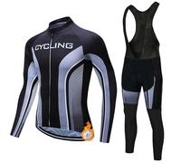 Abbigliamento Ciclismo Uomo Completo Bici MTB Invernale Tuta Ciclista,Maglietta Bicicletta Termico Vello Giacca Manica Lunga e Salopette Pantaloni con 19D Gel Imbottiti,Completi Maglia da Ciclo|14,3XL