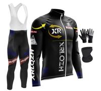 Abbigliamento Ciclismo Uomo Invernale Completo Abbigliamento,Antivento | Manica Lunga Completo Strada MTB Bici,9D Imbottiti Gel,3 tasche posteriori,Caldo Mascher Guanti da ciclismo