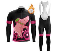 Abbigliamento Ciclismo Uomo Invernale Completo Bici MTB Maglia Ciclista Termico Vello,Maglietta Bicicletta Giacca Manica Lunga e Salopette Pantaloni con 19D Gel Imbottiti,Tuta da Ciclo Strada(B9,XL)