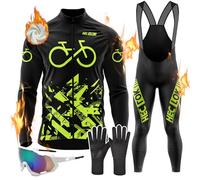 Abbigliamento Ciclismo Uomo Invernale Completo Ciclista Manica Lunga Tuta da Strada MTB Bici,Maglia Bicicletta Termico Vello Giacca e Uomo 9D Gel Pantaloni Lunghi con Pettorina (TYP-4,S)