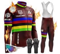 Abbigliamento Ciclismo Uomo Invernale Tuta da Ciclista Manica Lunga Completo, Antivento e Caldo, MTB Bici, 9D Gel Pantaloni Lunghi con Pettorina Set di Abbigliamento Ciclista (TYP-4,3XL)