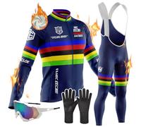 Abbigliamento Ciclismo Uomo Invernale Tuta da Ciclista Manica Lunga Completo Strada MTB Bici,con 9D Imbottiti Gel, Maglia Bicicletta Termico Vello Giacca e Pantaloni Salopette (TYP-5,L)