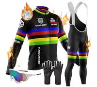 Abbigliamento Ciclismo Uomo Invernale Tuta da Ciclista Manica Lunga Completo Strada MTB Bici,con 9D Imbottiti Gel, Maglia Bicicletta Termico Vello Giacca e Pantaloni Salopette (TYP-2,XXL)